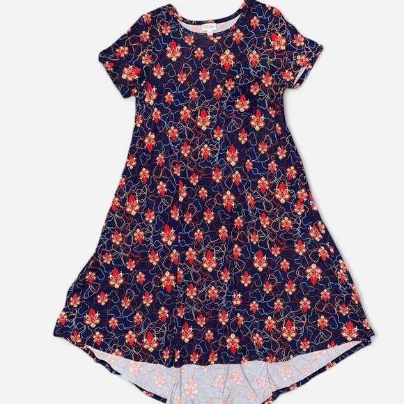 LulaRoe “Carly” Navy Colorful Floral Casual Dress - Picture 6 of 6